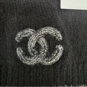 Chanel Black Wool Beanie Hat Italy, worn few times Chanel // Black Wool Cream Logo Beanie – VSP Consignment main image 4